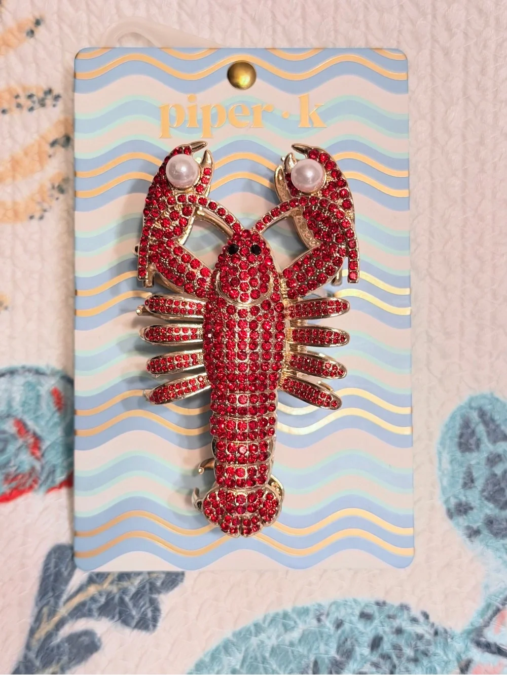 Piper•K Red & Gold Crystal Lobster Hair Clip NEW